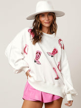 Load image into Gallery viewer, Howdy Cowboy Boots Sequin Loose Oversized Pullover Sweatshirt
