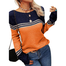 Load image into Gallery viewer, Colorblock Pullover Sweaters Round Neck Striped Slim Fitting Knitwear
