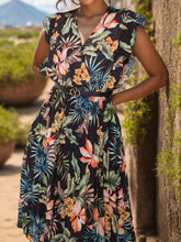 Load image into Gallery viewer, Ruffled Printed Surplice Cap Sleeve Dress
