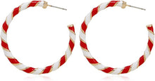 Load image into Gallery viewer, Gold Red White Twisted Wrapping Christmas Drop Dangling Open Hoops
