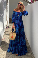 Load image into Gallery viewer, Off Shoulder Bell Sleeve Floral Flowy Vacation Maxi Dresses
