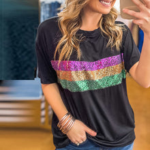 Load image into Gallery viewer, Sequin Stripes Mardi Gras Short Sleeve T-shirt
