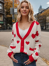 Load image into Gallery viewer, Heart Button Up Dropped Shoulder Long Sleeve Cardigan
