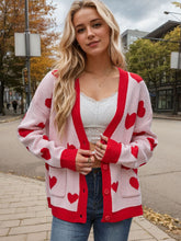 Load image into Gallery viewer, Heart Button Up Dropped Shoulder Long Sleeve Cardigan
