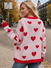 Load image into Gallery viewer, Heart Button Up Dropped Shoulder Long Sleeve Cardigan
