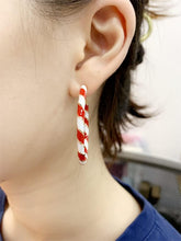 Load image into Gallery viewer, Gold Red White Twisted Wrapping Christmas Drop Dangling Open Hoops
