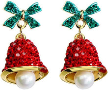 Load image into Gallery viewer, Red Crystal Bell Christmas Hat Earrings
