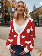 Load image into Gallery viewer, Heart Button Up Dropped Shoulder Long Sleeve Cardigan
