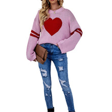 Load image into Gallery viewer, Valentines Heart  Long Sleeve Crew Neck Chunky Knitted Pullover Ribbed Sweater
