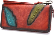 Load image into Gallery viewer, Women&#39;s Wallet Genuine Leather Zip Around Wristlet Long Purse Unique Embossed Handmade Clutch
