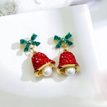 Load image into Gallery viewer, Red Crystal Bell Christmas Hat Earrings
