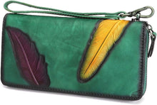 Load image into Gallery viewer, Women&#39;s Wallet Genuine Leather Zip Around Wristlet Long Purse Unique Embossed Handmade Clutch
