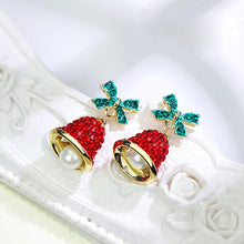 Load image into Gallery viewer, Red Crystal Bell Christmas Hat Earrings
