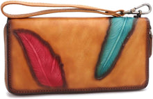 Load image into Gallery viewer, Women&#39;s Wallet Genuine Leather Zip Around Wristlet Long Purse Unique Embossed Handmade Clutch
