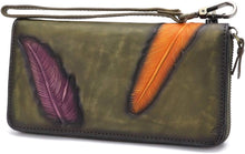 Load image into Gallery viewer, Women&#39;s Wallet Genuine Leather Zip Around Wristlet Long Purse Unique Embossed Handmade Clutch
