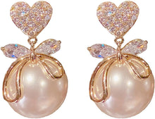 Load image into Gallery viewer, Pearl Bow Earrings Christmas Bow Earrings
