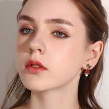 Load image into Gallery viewer, Red Crystal Bell Christmas Hat Earrings
