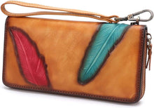 Load image into Gallery viewer, Women&#39;s Wallet Genuine Leather Zip Around Wristlet Long Purse Unique Embossed Handmade Clutch
