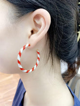 Load image into Gallery viewer, Gold Red White Twisted Wrapping Christmas Drop Dangling Open Hoops
