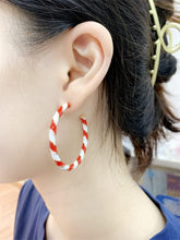 Load image into Gallery viewer, Gold Red White Twisted Wrapping Christmas Drop Dangling Open Hoops
