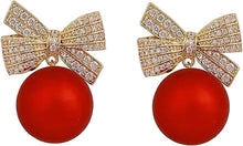 Load image into Gallery viewer, Pearl Bow Earrings Christmas Bow Earrings
