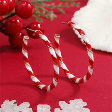 Load image into Gallery viewer, Gold Red White Twisted Wrapping Christmas Drop Dangling Open Hoops
