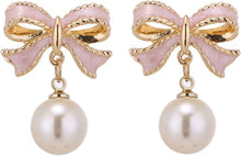 Load image into Gallery viewer, Pearl Bow Earrings Christmas Bow Earrings
