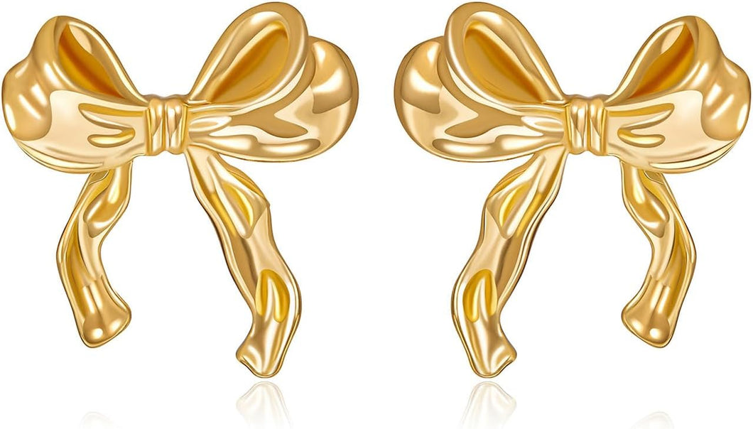 Cute Ribbon Earrings Gold Silver Bow Knot Earring Bow Stud Earrings