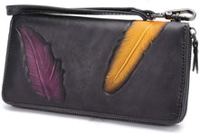 Load image into Gallery viewer, Women&#39;s Wallet Genuine Leather Zip Around Wristlet Long Purse Unique Embossed Handmade Clutch
