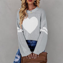 Load image into Gallery viewer, Valentines Heart  Long Sleeve Crew Neck Chunky Knitted Pullover Ribbed Sweater
