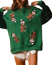 Load image into Gallery viewer, Gingerbread Sequins Patchwork Christmas Sweatshirt
