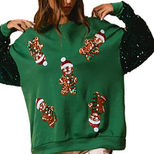 Load image into Gallery viewer, Gingerbread Sequins Patchwork Christmas Sweatshirt
