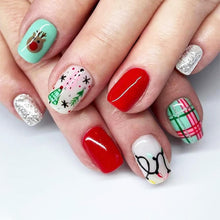 Load image into Gallery viewer, Christmas Snowflake Red Curve Line Candy Stripes 24Pcs False Nails
