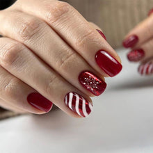 Load image into Gallery viewer, Christmas Snowflake Red Curve Line Candy Stripes 24Pcs False Nails
