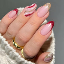 Load image into Gallery viewer, Christmas Snowflake Red Curve Line Candy Stripes 24Pcs False Nails
