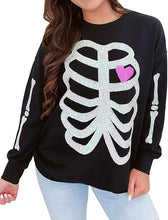 Load image into Gallery viewer, Halloween Heart Skeleton Sequin Embellished Sweatshirt
