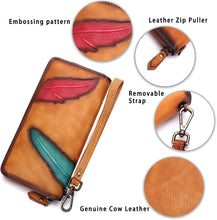 Load image into Gallery viewer, Women&#39;s Wallet Genuine Leather Zip Around Wristlet Long Purse Unique Embossed Handmade Clutch
