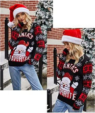 Load image into Gallery viewer, Ugly Christmas Sweater Santa Claus Printed Embroidered Round Neck Knit Sweater
