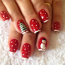 Load image into Gallery viewer, Christmas Snowflake Red Curve Line Candy Stripes 24Pcs False Nails
