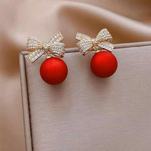 Load image into Gallery viewer, Pearl Bow Earrings Christmas Bow Earrings
