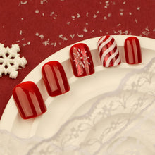 Load image into Gallery viewer, Christmas Snowflake Red Curve Line Candy Stripes 24Pcs False Nails
