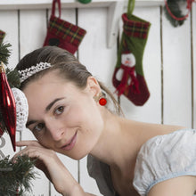 Load image into Gallery viewer, Pearl Bow Earrings Christmas Bow Earrings
