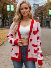 Load image into Gallery viewer, Heart Button Up Dropped Shoulder Long Sleeve Cardigan
