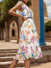 Load image into Gallery viewer, Ruffled Printed Surplice Cap Sleeve Dress
