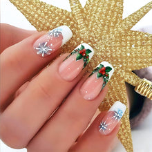 Load image into Gallery viewer, Christmas Snowflake Red Curve Line Candy Stripes 24Pcs False Nails
