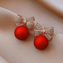 Load image into Gallery viewer, Pearl Bow Earrings Christmas Bow Earrings
