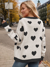 Load image into Gallery viewer, Heart Button Up Dropped Shoulder Long Sleeve Cardigan
