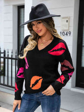 Load image into Gallery viewer, Lip V-Neck Drop Shoulder Sweater
