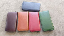 Load image into Gallery viewer, Handmade Long Leather Wallet Purse Large Capcity Multi Cards Zipper Soft Clutch for Women
