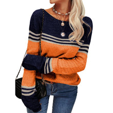 Load image into Gallery viewer, Colorblock Pullover Sweaters Round Neck Striped Slim Fitting Knitwear
